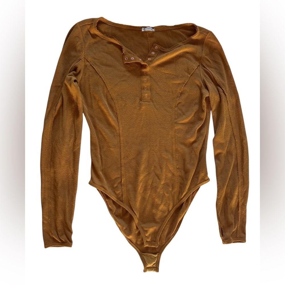 Free People Mustard Long Sleeve Bodysuit